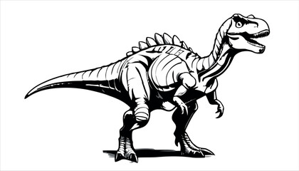 A black and white image of a dinosaur