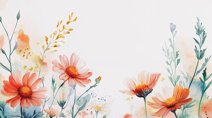 watercolor botanical Chamomile flowers texture template background.Elegant wedding invitation card background . Minimal hand painted Design for wedding or Valentine's Day