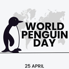 Cute little penguin. Vector flat cartoon illustration isolated on white. Banner, postcard. Penguin awareness day. World Penguin Day, Inscription, signed picture. Character, Antarctic animal, Polar.