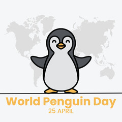 Cute little penguin. Vector flat cartoon illustration isolated on white. Banner, postcard. Penguin awareness day. World Penguin Day, Inscription, signed picture. Character, Antarctic animal, Polar.