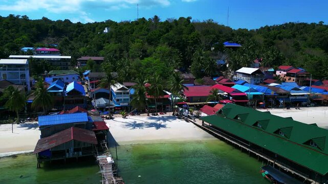 25.2.25 Ko Rong khm, Island Village on Beach. Amazing aerial view flight drone