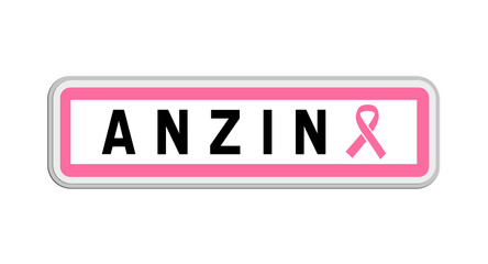 Panneau de sortie d'Anzin, Nord, Hauts-de-France avec Ruban Octobre Rose