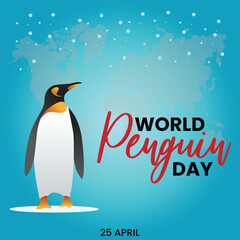 Naklejka premium Cute little penguin. Vector flat cartoon illustration isolated on white. Banner, postcard. Penguin awareness day. World Penguin Day, Inscription, signed picture. Character, Antarctic animal, Polar.