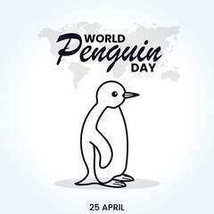 Cute little penguin. Vector flat cartoon illustration isolated on white. Banner, postcard. Penguin awareness day. World Penguin Day, Inscription, signed picture. Character, Antarctic animal, Polar.