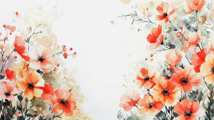 watercolor botanical Chamomile flowers texture template background.Elegant wedding invitation card background . Minimal hand painted Design for wedding or Valentine's Day