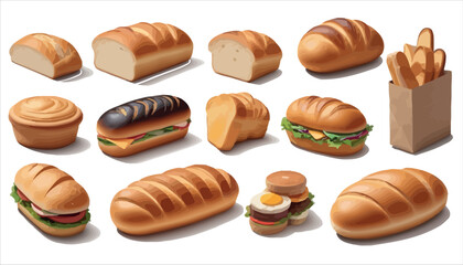 A collection of bread and sandwiches