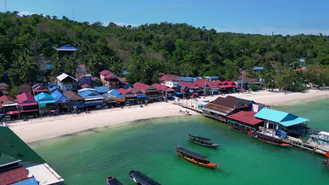 25.2.25 Ko Rong khm, Island Village on Beach. Nice aerial view flight drone