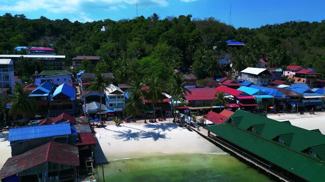 25.2.25 Ko Rong khm, Island Village on Beach. Unique aerial view flight drone
