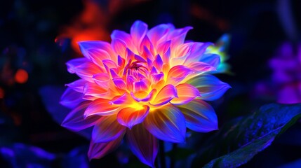 Vibrant Dahlia Bloom in Dark Night Setting