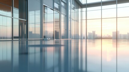 Fototapeta premium Modern glass office building reflects the urban sky