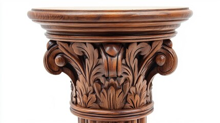 Intricate Carved Wooden Column with Acanthus Leaves