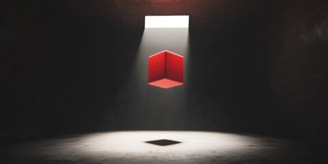 artwork features an Abstract Red Hexagonal Shape set in a Dimly Lit Environment