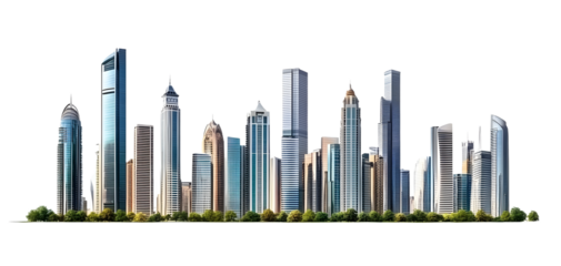 PNG Realistic modern cityscape architecture skyscrapers buildings.