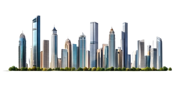 PNG Realistic modern cityscape architecture skyscrapers buildings.