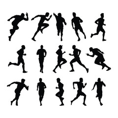 Set of Fitness running silhouette Cut Out illustration vol 01