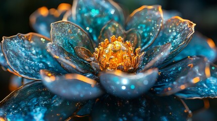 Closeup of a Teal and Gold Glitter Flower