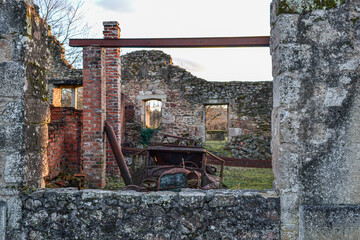 Destroyed cars during World War 2 in the city Oradour sur Glane France