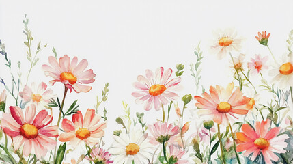 watercolor botanical Chamomile flowers texture template background.Elegant wedding invitation card background . Minimal hand painted Design for wedding or Valentine's Day