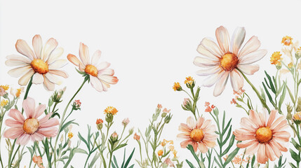 watercolor botanical Chamomile flowers texture template background.Elegant wedding invitation card background . Minimal hand painted Design for wedding or Valentine's Day