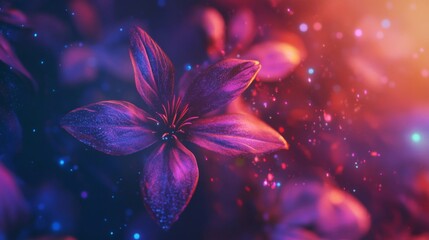 Purple Flower with Pink and Blue Glow, Glitter Background