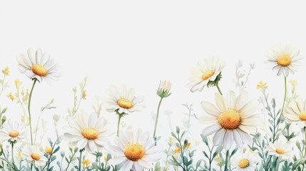 watercolor botanical Chamomile flowers texture template background.Elegant wedding invitation card background . Minimal hand painted Design for wedding or Valentine's Day