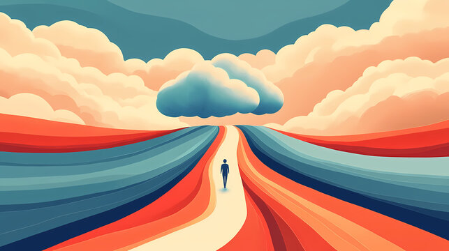 A solitary cloud with a silver lining, symbolizing hope and potential amidst obstacles in the corporate environment. Brainwave Cloud. Illustration