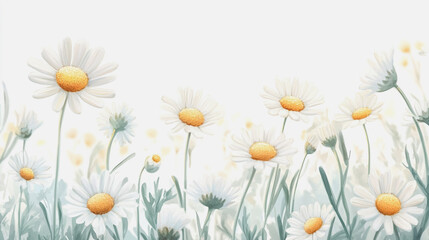 watercolor botanical Chamomile flowers texture template background.Elegant wedding invitation card background . Minimal hand painted Design for wedding or Valentine's Day