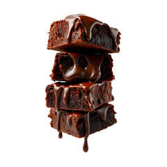 Delicious Stack of Chocolate Brownies Isolated on Transparent Background for Confectionery and Sweets Concept