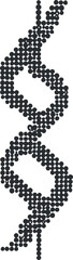 Illustration of a black and white DNA double helix structure represented by dots on a white background