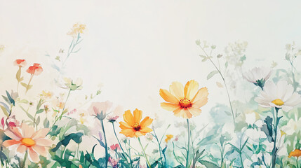 watercolor botanical Chamomile flowers texture template background.Elegant wedding invitation card background . Minimal hand painted Design for wedding or Valentine's Day