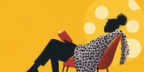 A woman is enjoying a peaceful moment of relaxing reading while in a modern minimalist style