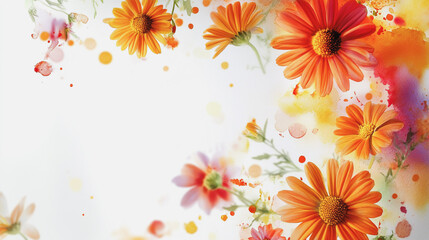 watercolor botanical Chamomile flowers texture template background.Elegant wedding invitation card background . Minimal hand painted Design for wedding or Valentine's Day