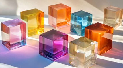 Colorful Glass Cubes on White Background