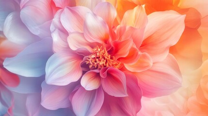 Fototapeta premium Pastel Pink Orange Dahlia Flower Close Up