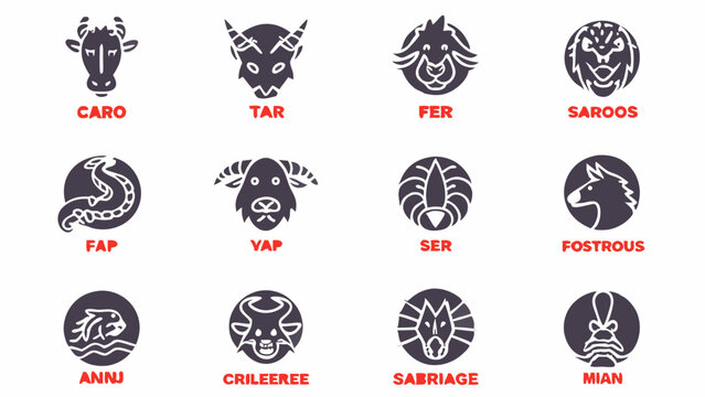 Collection of twelve different animal head icons with names displayed underneath each animal illustration created with generated ai