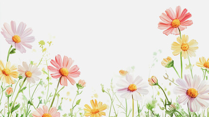 watercolor botanical Chamomile flowers texture template background.Elegant wedding invitation card background . Minimal hand painted Design for wedding or Valentine's Day