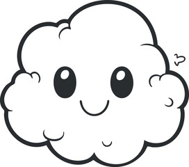 Cute smiling cartoon cloud illustration with big eyes and fluffy shape isolated on white background