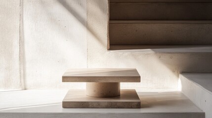 Beige Stone Minimalist Table in Modern Interior