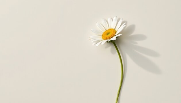 Graceful stem of daisy in a minimalist style, with white and sunny yellow palette, flowing lines, open composition, timeless appeal, high resolution