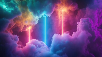 Fototapeta premium Vibrant Neon Lights Pierce Colorful Cloudscape