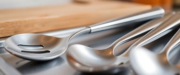 close up of spoons and forks on a table