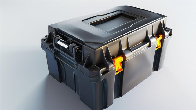 Photorealistic image of a rechargeable storage box with ergonomic design on a white background
