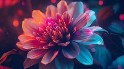 Vibrant Neon Flower Closeup with Bokeh Background