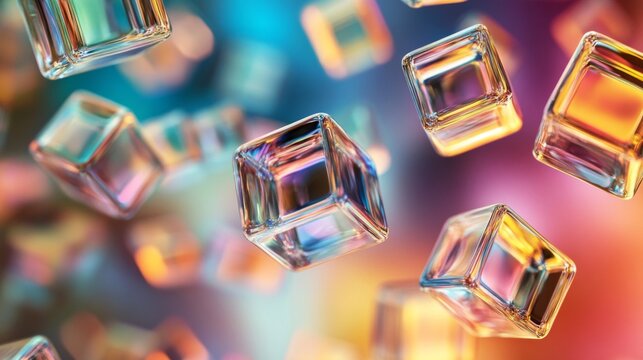 Floating Glass Cubes with Iridescent Colors