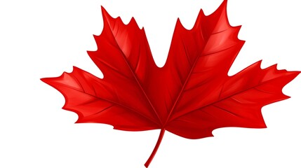 Vibrant Red Maple Leaf with Simple Design on White Background