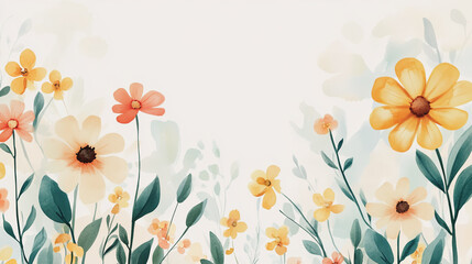 watercolor botanical Chamomile flowers texture template background.Elegant wedding invitation card background . Minimal hand painted Design for wedding or Valentine's Day