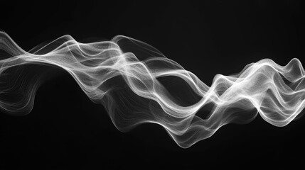 Abstract White Particle Wave on Black Background