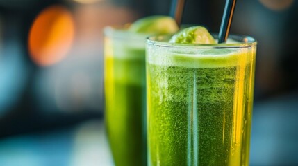 Two Glasses of Refreshing Green Lime Juice