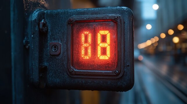 Illuminated digital display shows the number 88 outdoors with blurred background.