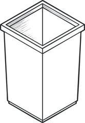 Black and white line art illustration of an empty square container or bin with open top
